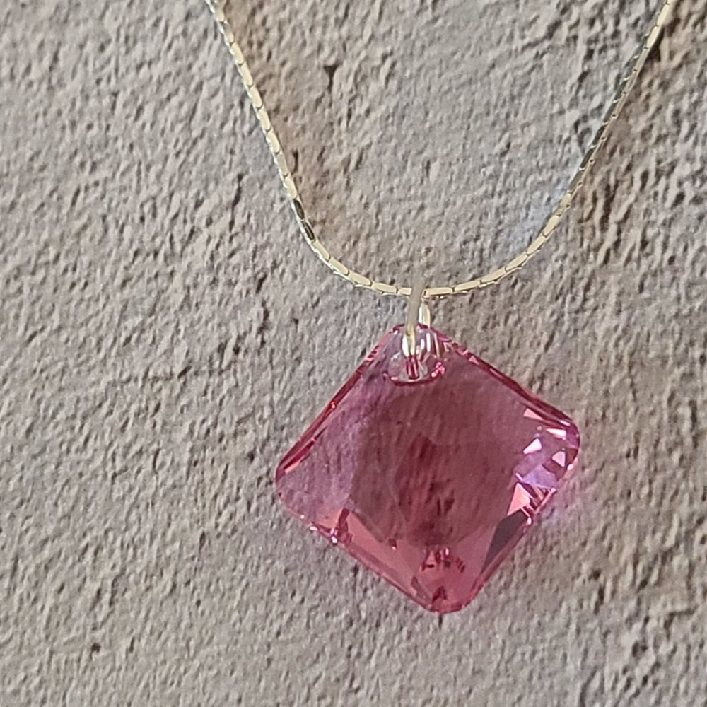Swarovski® Crystal Rose Princess Cut Pendant on a Real Sterling Silver Chain